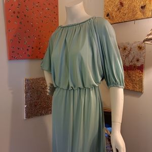 Vintage 70s Light Blue Mermaid Maxi Peasant Dress size M